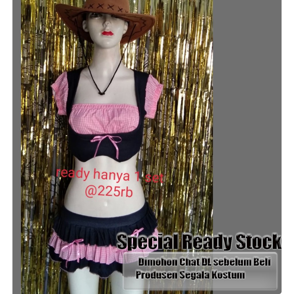 Baju Dress Wanita Kostum Dj / Dancer Topi Koboy Warna Black Dan Pink Spesial Ready Stock