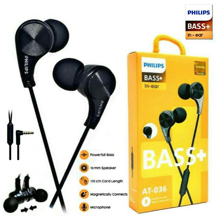 HEADSET PHILIPS BASS+ AT-036 / HANDSFREE / HEDSET / EARPHONES