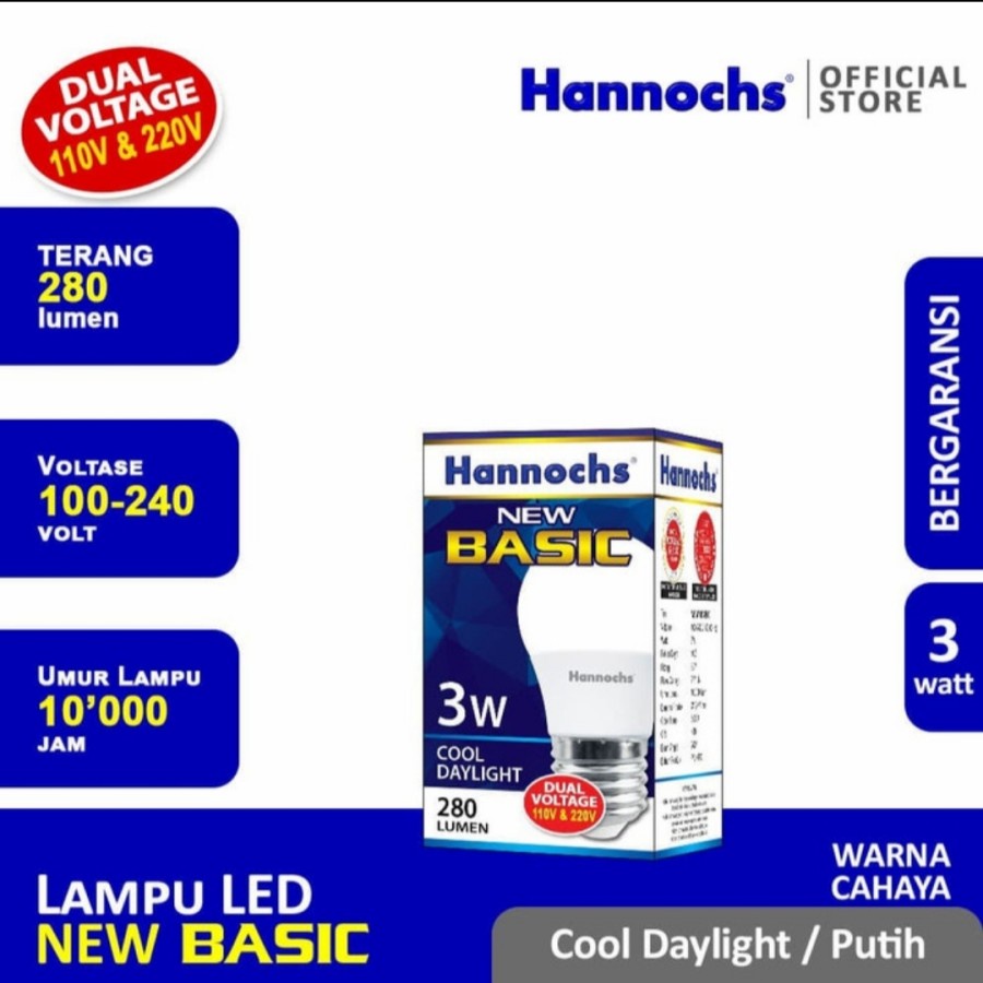 Hannochs - Lampu LED New Basic - 3 watt - Cahaya Putih