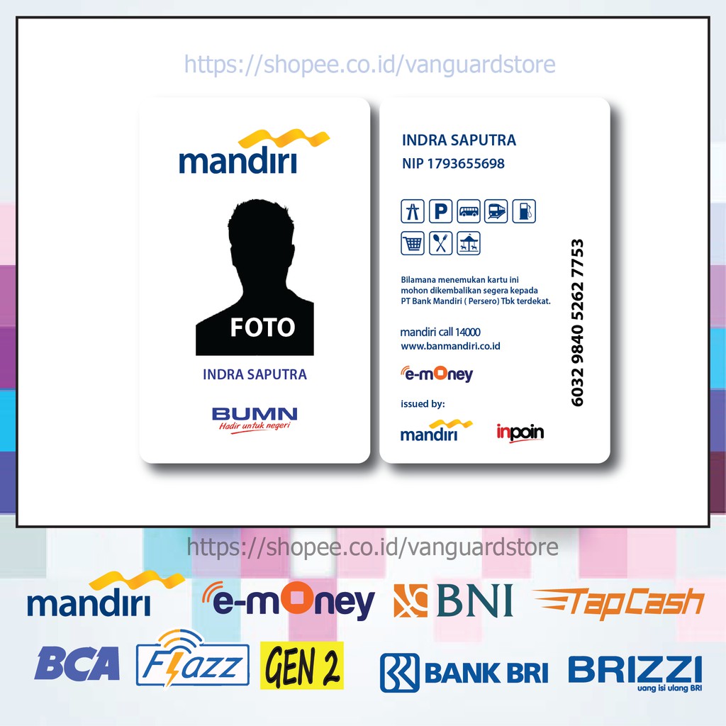 KARTU E MONEY E TOLL CARD MANDIRI PUTIH ID CARD 8 EMONEY MANDIRI FLAZZ TAPCASH BRIZZI-2 SISI