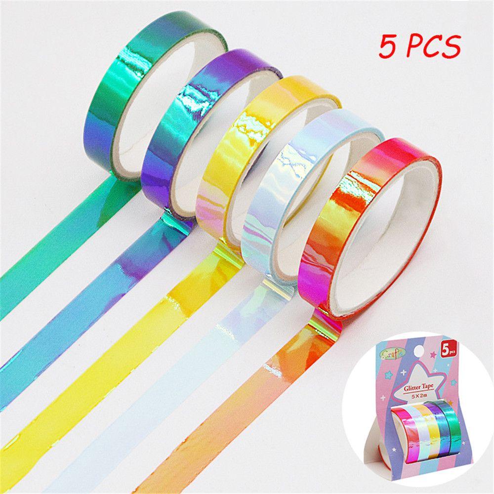 Nanas 5pcs /Set Laser Washi Tape Set Dekorasi Scrapbooking Glitter Gradasi Berubah Warna