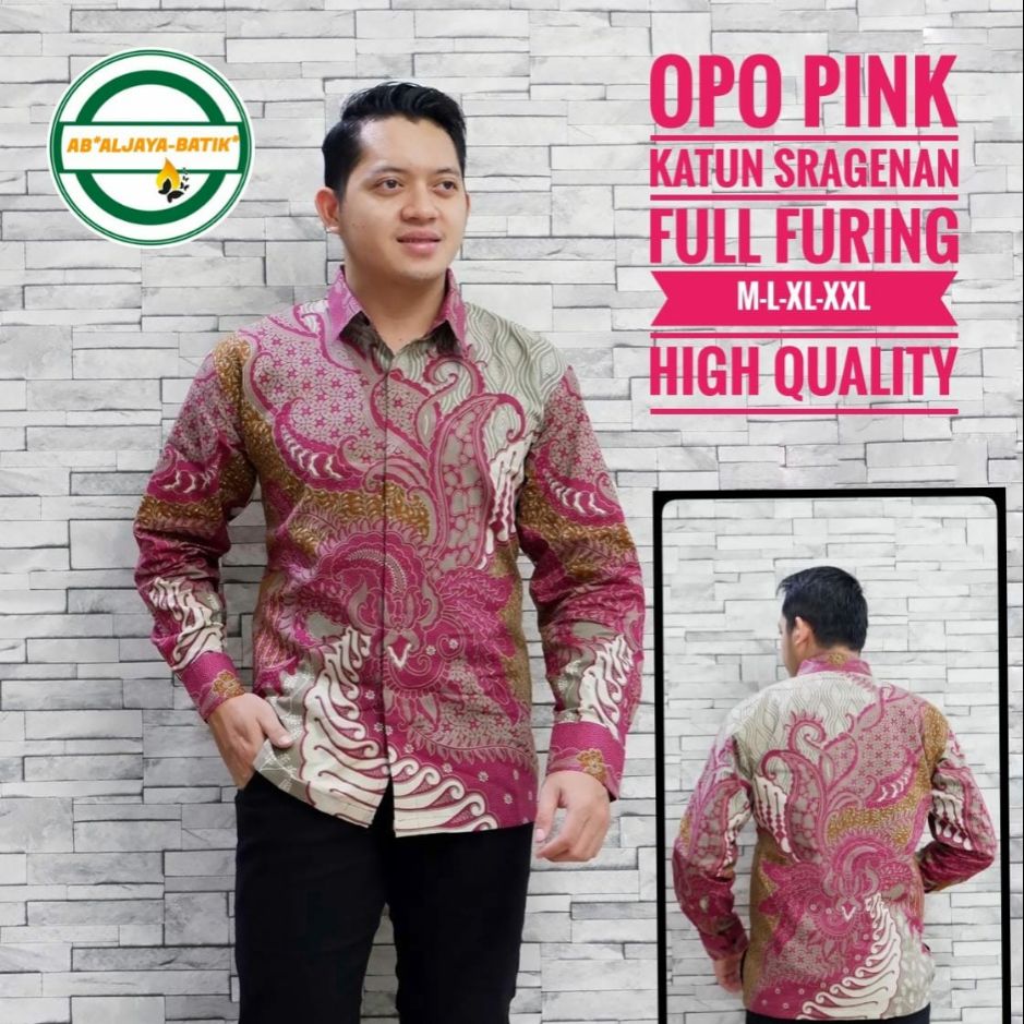 Kemeja Batik Lengan Panjang Batik Eksklusif Batik Warna Pink OPO PINK Batik Lapis Furing Terbaru