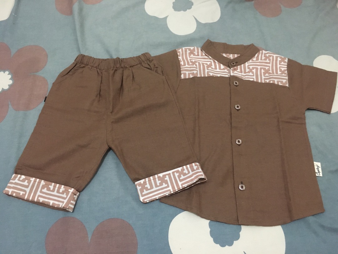 Kemeja Koko Bayi Anak/kurta Bayi Anak/kemeja Koko Kombinasi Batik Bayi Anak Bahan Linen Rami Grade A