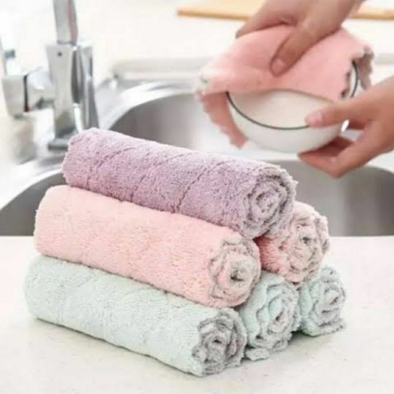 Kain Lap Microfiber Cuci Piring Anti Minyak Dapur Tangan Serbaguna Ukuran 25x17cm