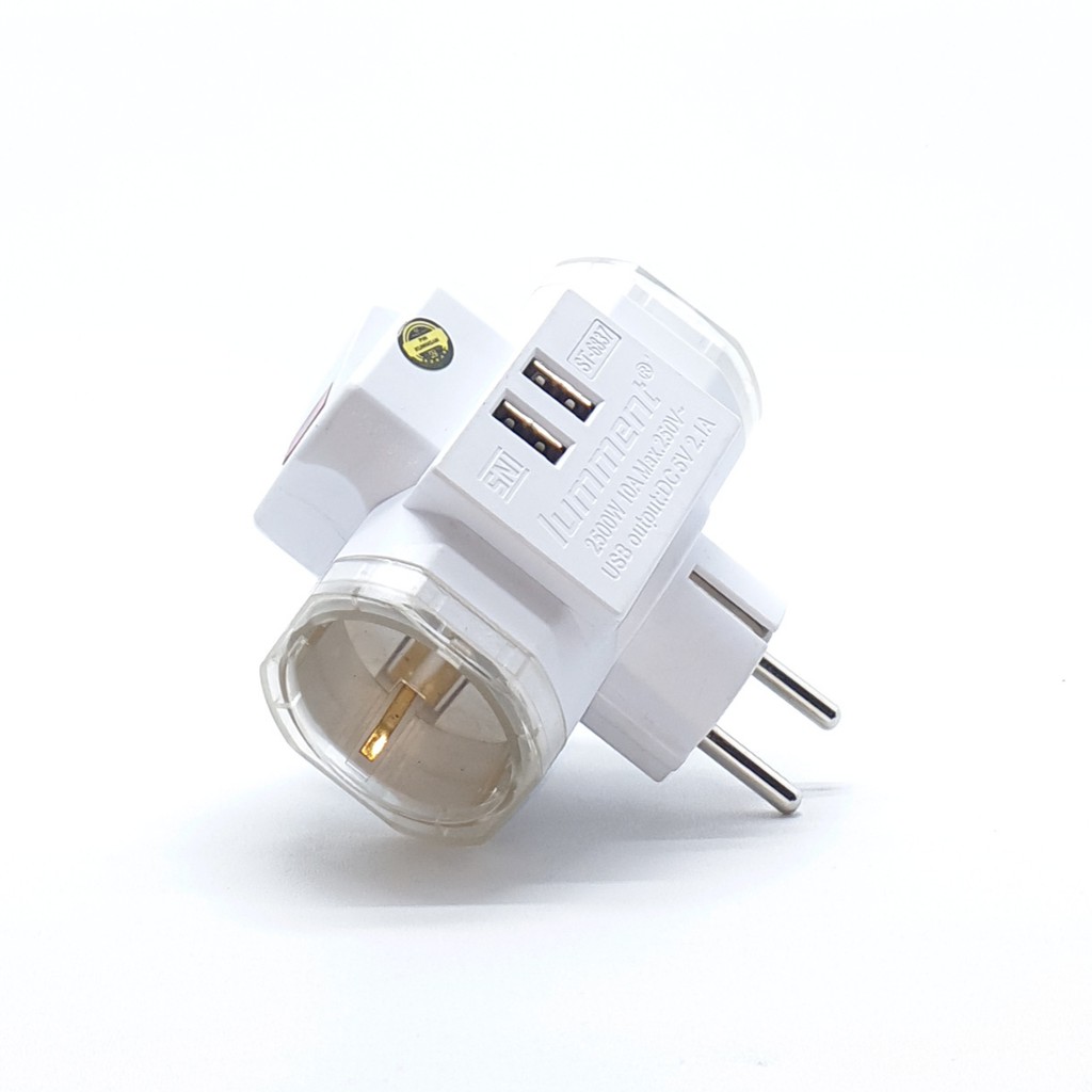 @12 Pcs (1 Kotak) ST-6837 Lumment Steker T Arde Saklar Lampu USB Fast Charging