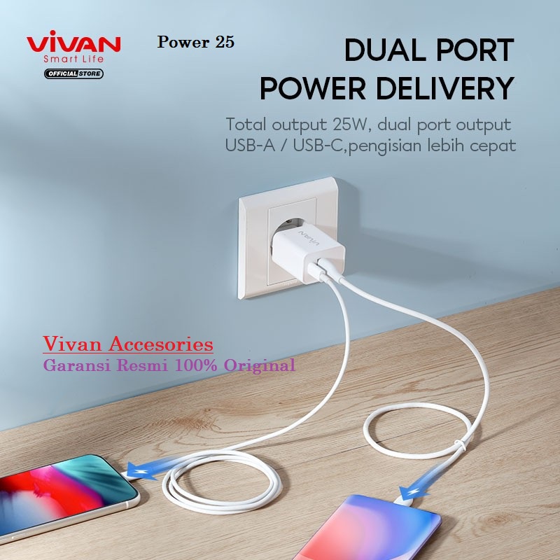 VIVAN Charger Power 25 3A PD / QC3.0 Dual Port with Super Durability