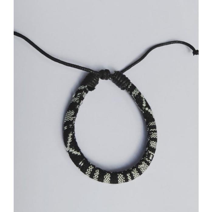 Gelang Tenun Etnik Songket Gelang Rajut Unik Motif Kain Harga Grosir Langsung Pengrajin-Hitam Putih