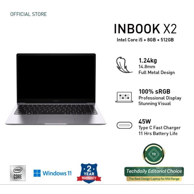 INFINIX INBOOK X2 Intel® Core™ i5-1035G1 14"FHD Display/8GB/512GB SSD/Intel UHD Graphics - Garansi R