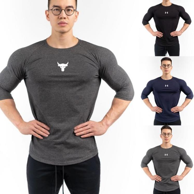 Bagus Dipakai.. KAOS OLAHRAGA PRIA LENGAN PANJANG 3/4 KAOS GYM FITNESS PRIA FASHION OLAHRAGA CASUAL 