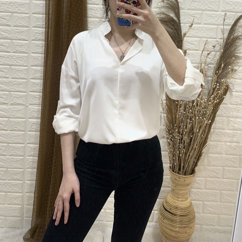 KEMEJA V NECK WANITA UKURAN S M L XL /KEMEJA WANITA CASUAL / BLOUSE WANITA