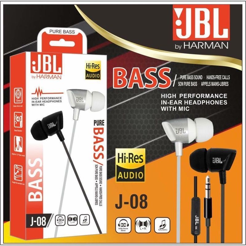 HEADSET JBL J-08 PURE BASS SOUND PREMIUM IMPORT HF + MIC RG-OFFICIAL STORE