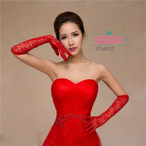 [PRODUK FAVORIT] SARUNG TANGAN LACE AKSESORIS PENGANTIN MERAH WEDDING GLOVES STM013