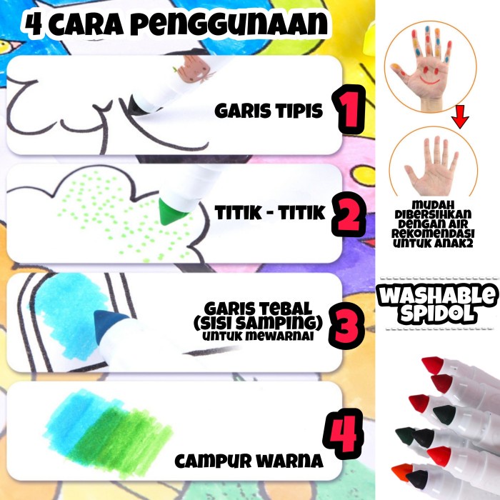 

Spesial Washable Color Pen Marker Spidol Warna Anak Bisa Dicuci Hapus Nontoxic Terbatas