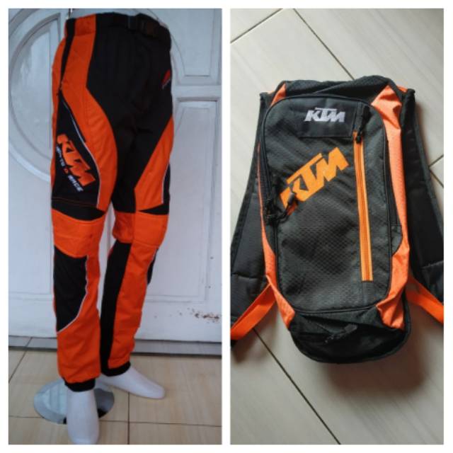 Celana cross trail oren ktm dan tas punggung ktm sepaket