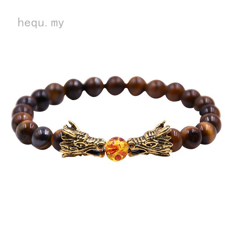 Women Mens Beads Bracelet With Steel Dragon Heads