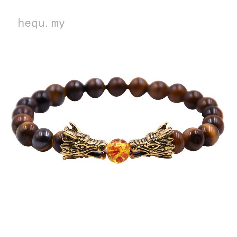 Women Mens Beads Bracelet With Steel Dragon Heads