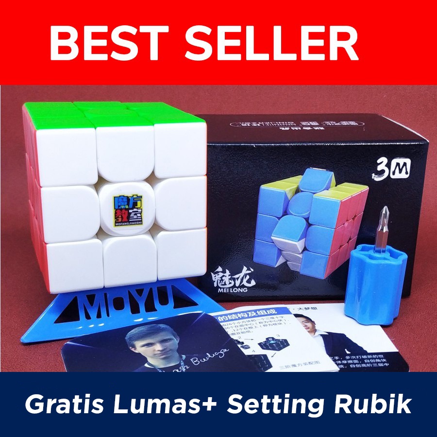 Rubik 3x3 Magnetic Original MoYu 3M Meilong | Rubik Flagship Premium | Warna Black &amp; Stickerless  | Rubik Magnet Terbaik | 3x3x3 Best Seller Rubik Speedcube | Rubrik Murah Untuk Lomba