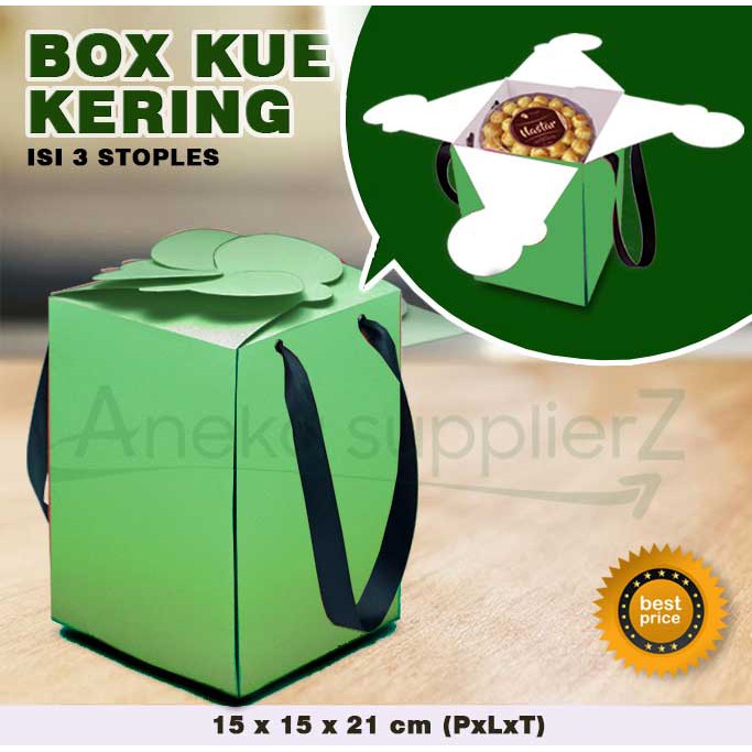 Kotak Toples Kue Kering - Box Toples Kue Kering - Dus Toples Kue Kering HIJAU - Isi 3 Toples (3 pc)