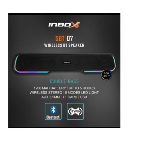 Speaker gaming soundbar inbox bluetooth 5.0 audio aux 3.5mm stereo bass 1200mah rgb with tf card usb sbt-07 - Sound bar sbt07