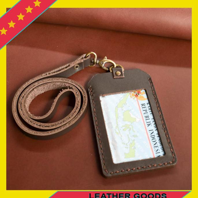 

✨ BISA BAYAR DITEMPAT✨ ID Card Kulit Sapi Asli Handmade Leather Warna Darkbrown - Name Tag