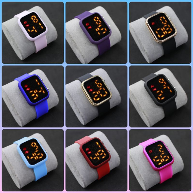 Jam Tangan Unisex Pria Wanita LED Segi Kuda Rubber Watch