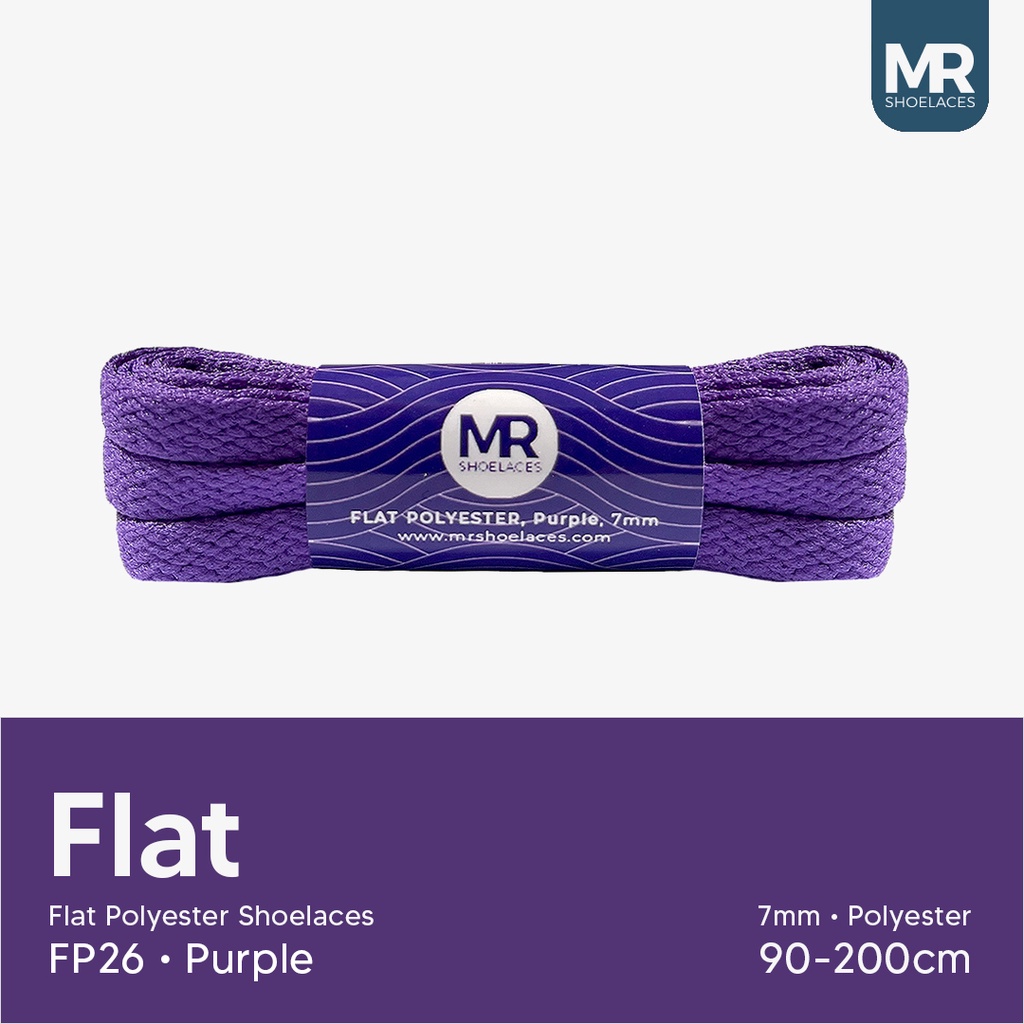 MR Shoelaces FP26 Ungu Purple Tali Sepatu Pipih Flat 7mm 80cm 90cm 100cm 120cm 130cm 150cm 180cm 200cm Polyester Polyester