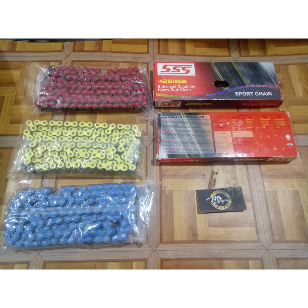 Rantai SSS 428 HSB  warna hijau dan biru