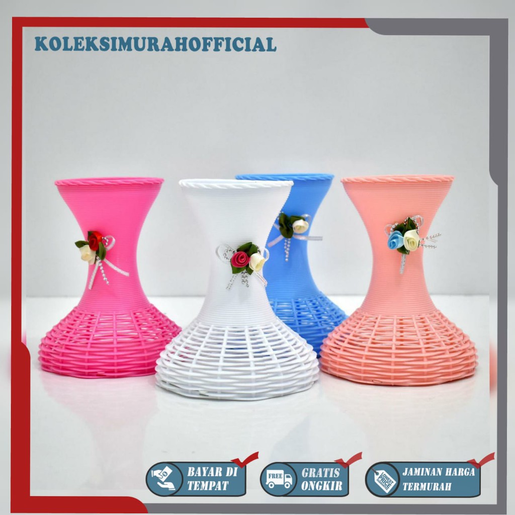 COD POT BUNGA PLASTIK VAS BUNGA PLASTIK POT BUNGA ROTTAN POT BUNGA HIASAN MEJA VAS  ROTTAN PB5014