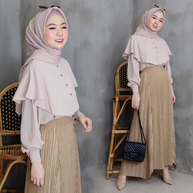 SIAP KIRIM  NIKI BLOUSE TUNICIA BLOUSE MOSCREPE PREMIUM ATASAN MUSLIM NIKIE OZUNA