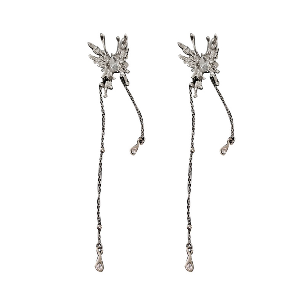 Anting Panjang Bahan Silver Needle Aksen Berlian