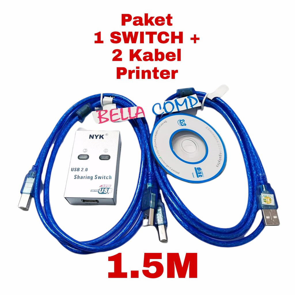 PAKET AUTO SWITCH PRINTER + 2 PCS KABEL PRINTER 1.5METER,3 METER,5 METER,10 METER USB 2.0 - SHARING SWITCHER 1-2 USB / AUTO SWITCH