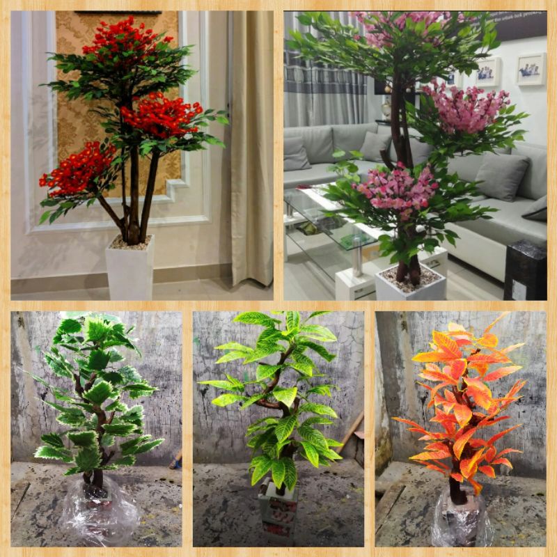 Bonsai tanaman daun sudut pojok rumah bunga hias artificial imitasi palsu plastik