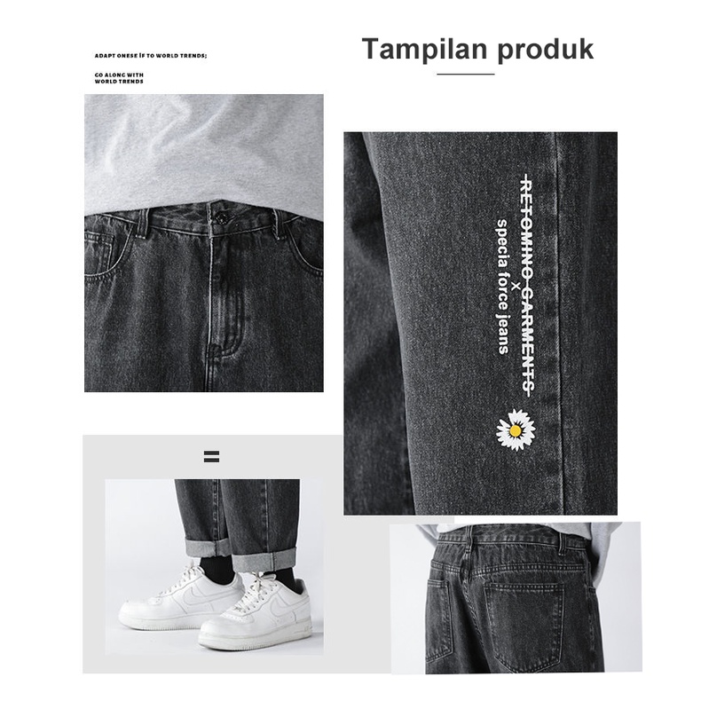Celana jeans pria Oversize baggy pants korean style celana kasual pria fashion celana panjang celana kulot pria celana korean style pria baggy pants boyfriend jeans longgar Celana denim gombrang celana cowo