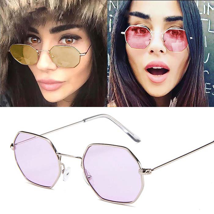 Kacamata Retro Hexagonal Sunglasses Gold & Purple Frame