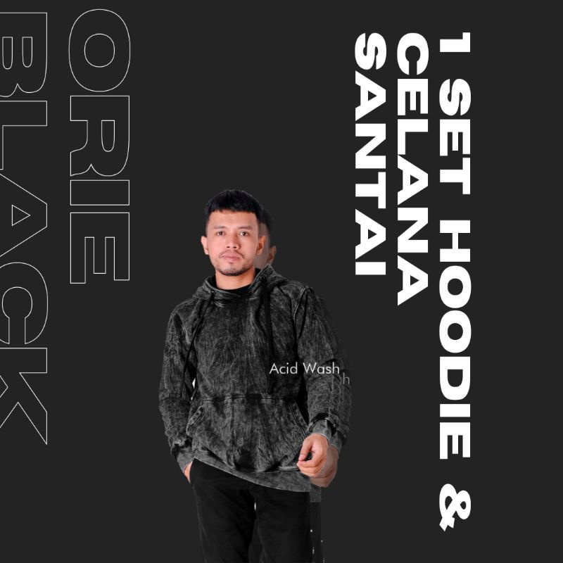 Acid Wash Hoodie Celana Orie Black