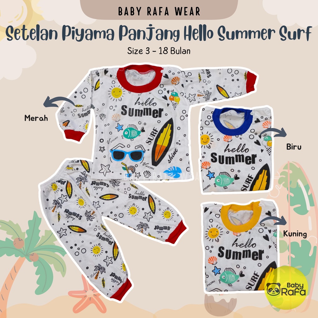 Setelan Piyama Baju Bayi Panjang 3 - 18 Bulan merk VIORI motif Hello Summer Surf