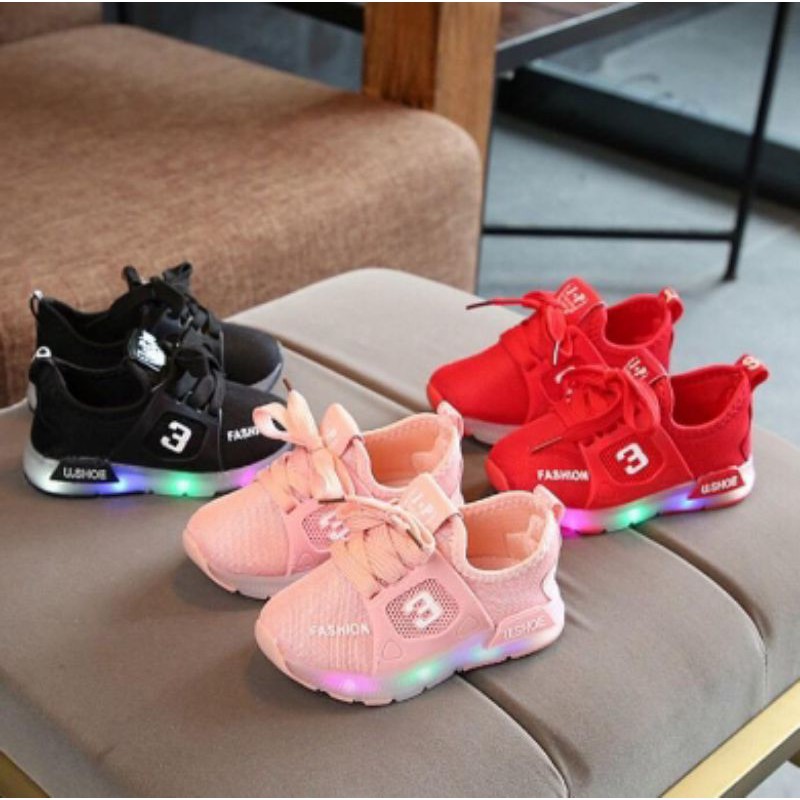 Sepatu TROIS Anak Laki-laki&amp;Perempuan Lampu LED Size 21-30 Usia 1-4 Tahun