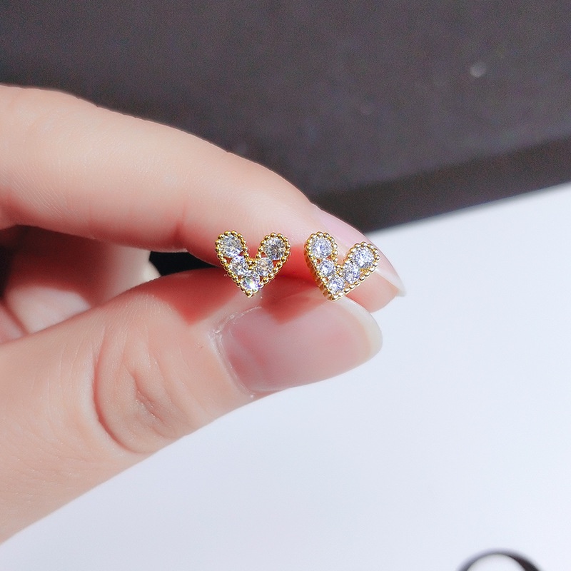 Papaozhu Halus 14 K Emas Bersinar Zirkon Jantung Stud Anting-Anting Untuk Wanita Gadis Korea Lucu Jantung Kecil Anting-Anting Hypoallergenic Pakaian Sehari-Hari Telinga Perhiasan