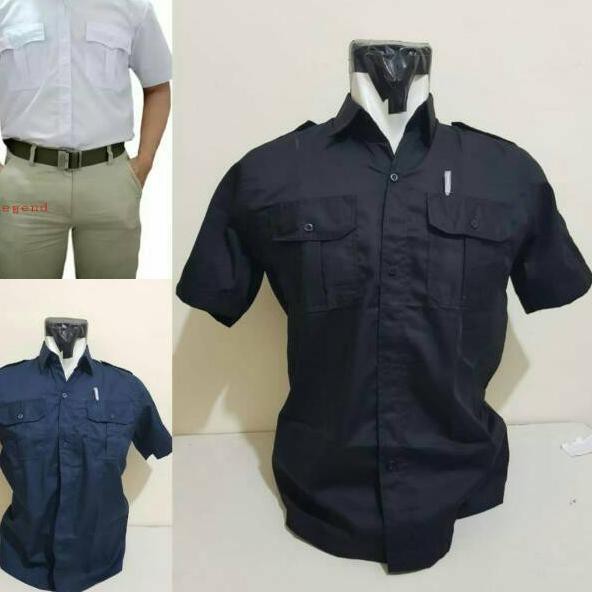 Super>> KEMEJA PDL PDH POLOS LENGAN PENDEK / BIRU - PUTUH -HITAM .. AWET