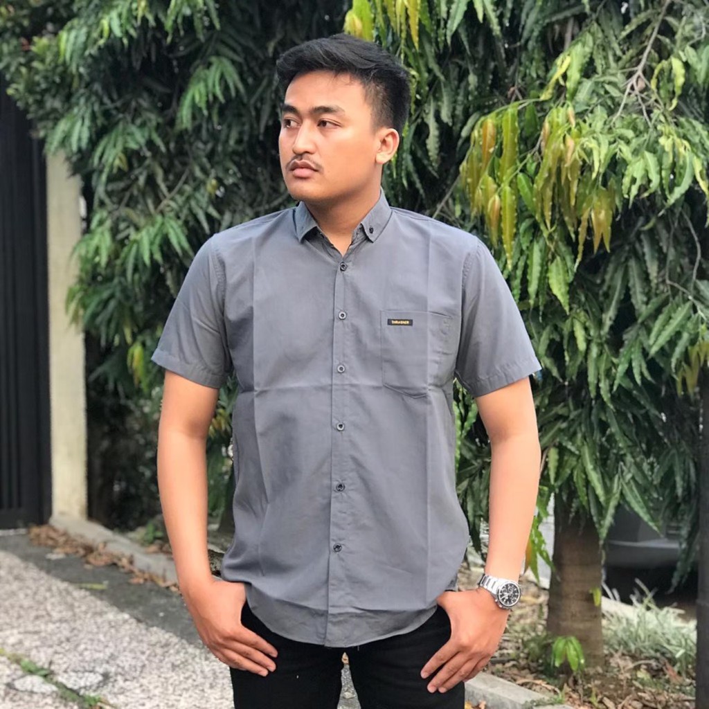 TURUN HARGA!!! Kemeja Pria Keren Lengan Pendek Flava Light Grey - Kemeja Pendek - Kemeja Polos