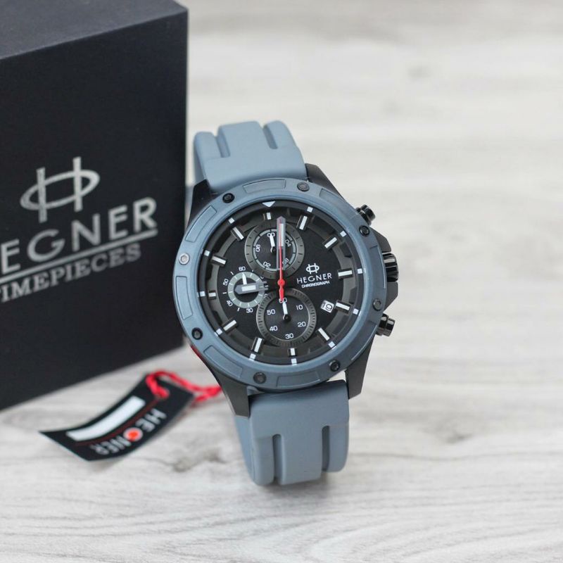 jam tangan pria HEGNER 440 Tali rubber Abu original
