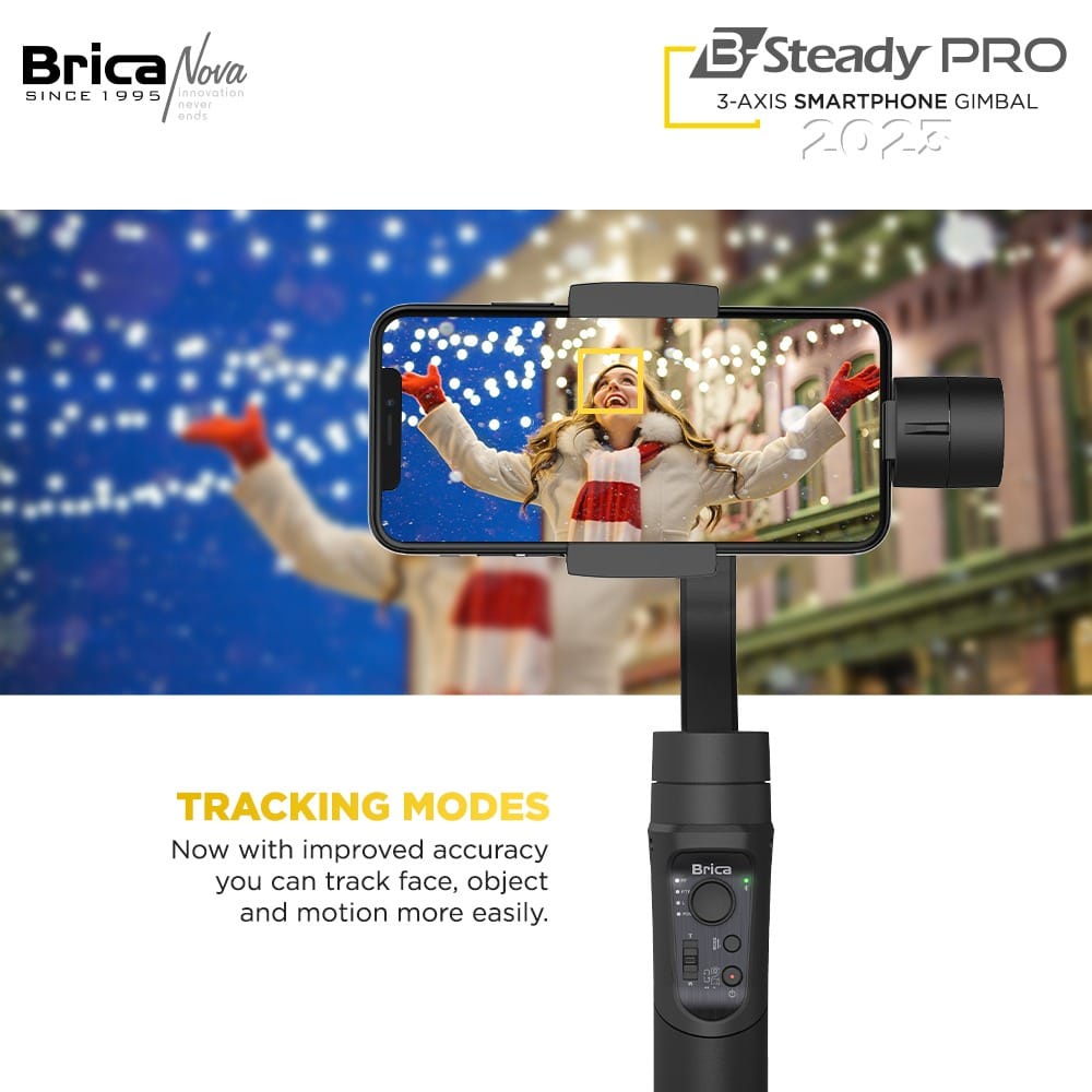 New Brica BSteady PRO 2023 - 3 Axis Gimbal Smartphone - Free Kaos Exclusive  - Hitam