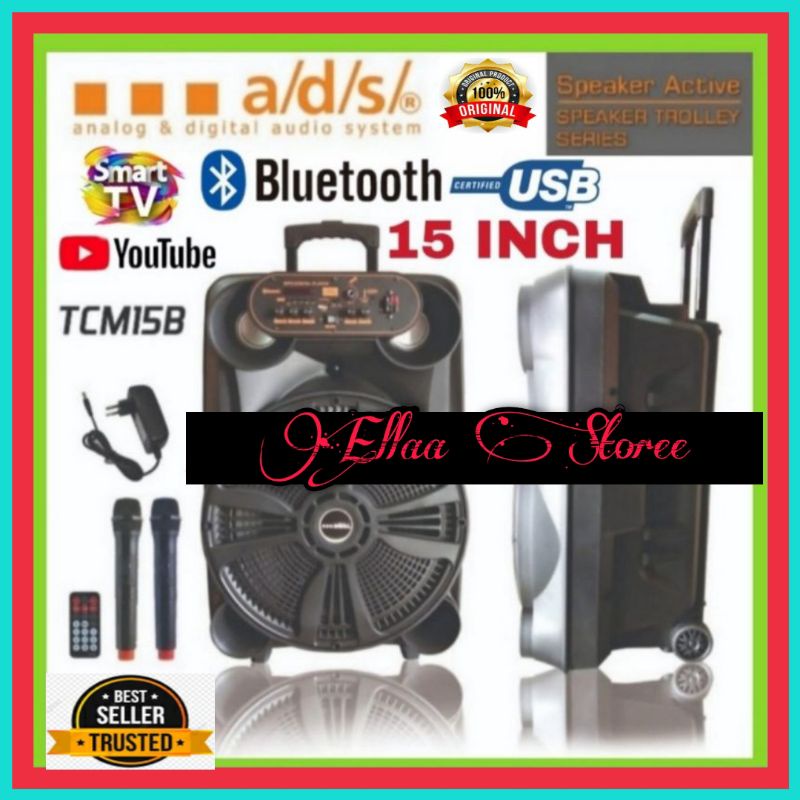 Speaker Portable ADS TCM15B 15 inch Trolley Karaoke Smart Tv Bluetooth Original