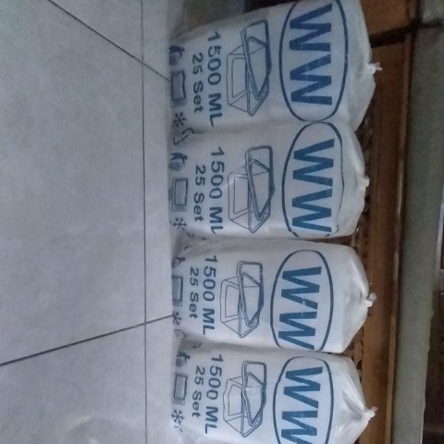 Kotak Makan Bening Persegi  1500ml 25pcs Perpack Harga Grosir Murah Tahan Panas Jakarta