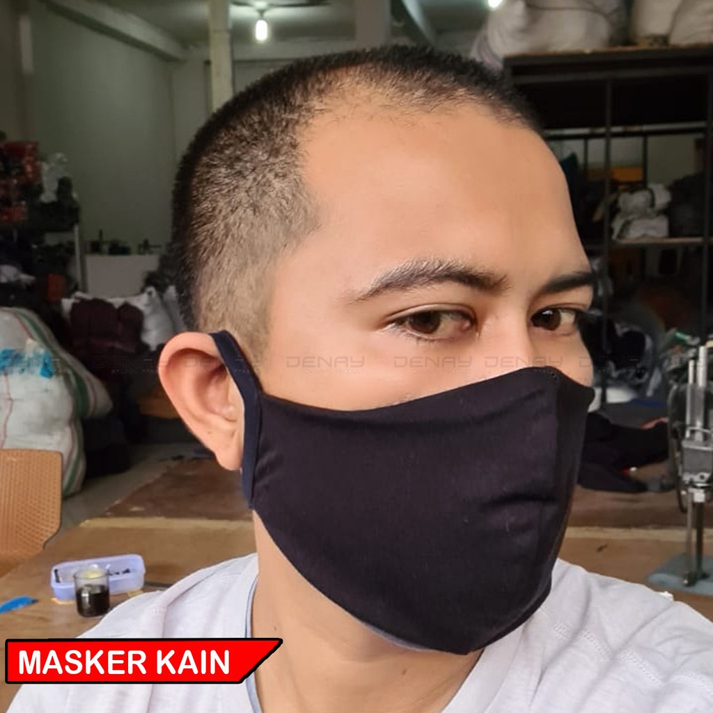 TOKODENAY - Masker Motor Kain Cewek dan Cowok / Masker Wanita Pria Hitam Polos Kain Katun Tali Tebal