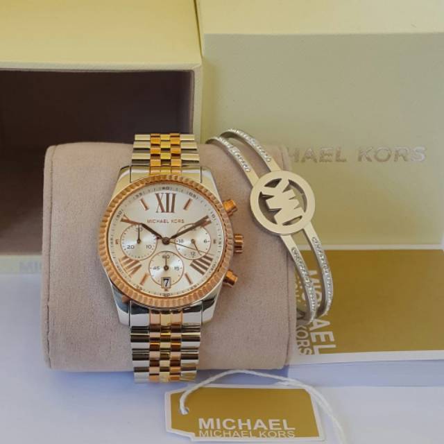 Jam Tangan Wanita Merk MK 5735 Silver ORI BM Plus Gelang include Box Original