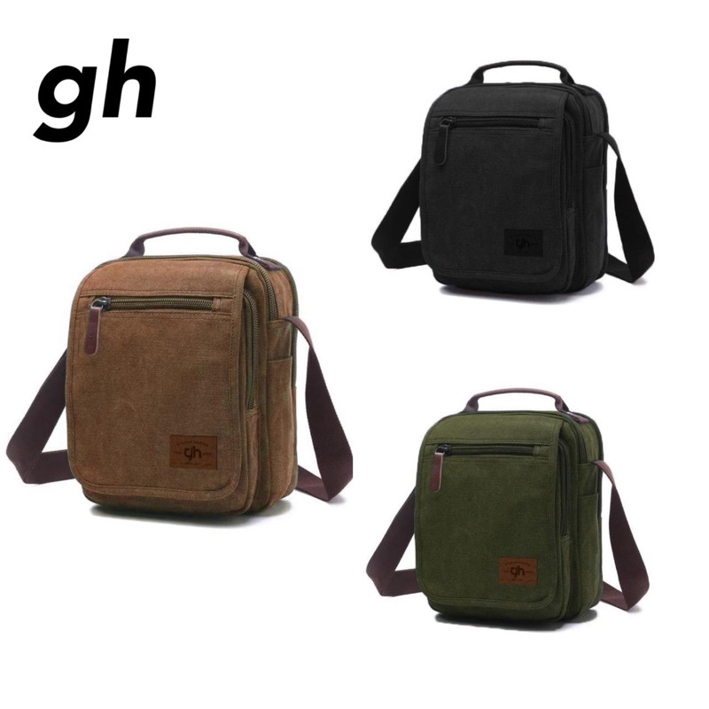 Gh-bag Tas Selempang Pria Kasual Polos Kanvas Slempang Cowok Keren Slingbag Bahu Pria - PG - 8864