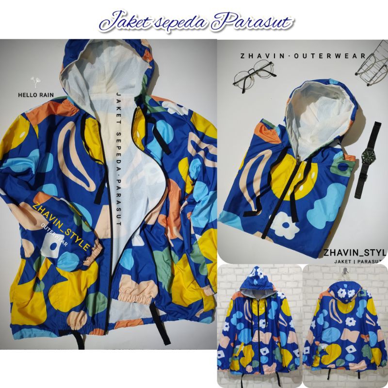 JAKET SEPEDA WANITA PARASUT / JAKET PRINTING BAHAN PARASUT