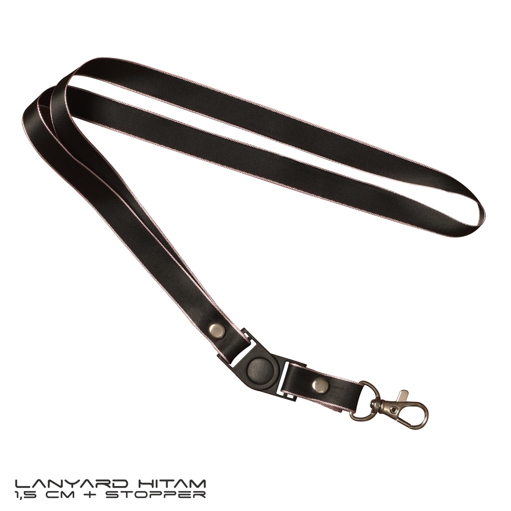 Lanyard Hitam Strip Ungu 1,5cm Stopper + Karet