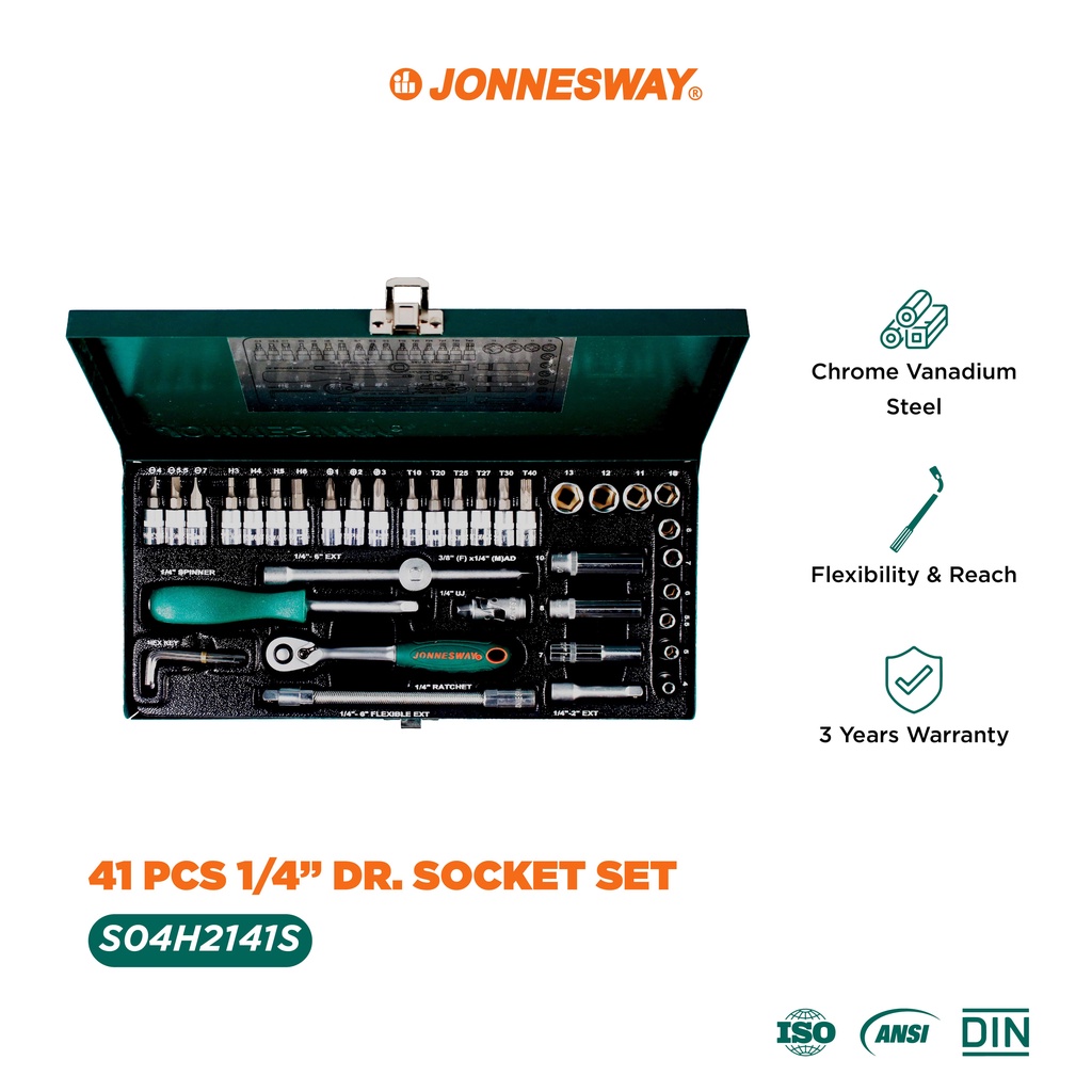 Jonnesway 41 Pcs Dr. Socket Set 1/4" - S04H2141S